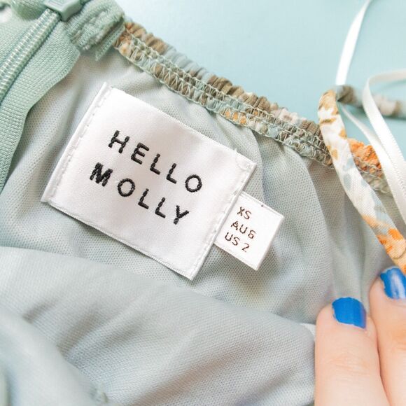 Hello Molly Basque Country Sage Long Sleeve Ruched Bodycon Mini Dress Size US 2 - Picture 6 of 10